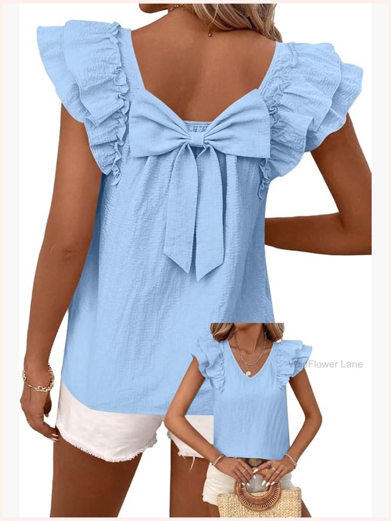 V Neck Ruffle Short Sleeve Babydoll Chiffon Tunic Top Blouse Shirt